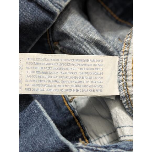 FOREVER 21 Bib Overalls Sz 28 Button Up Blue‎ Medium Wash Denim Distressed Y2k - Picture 13 of 14